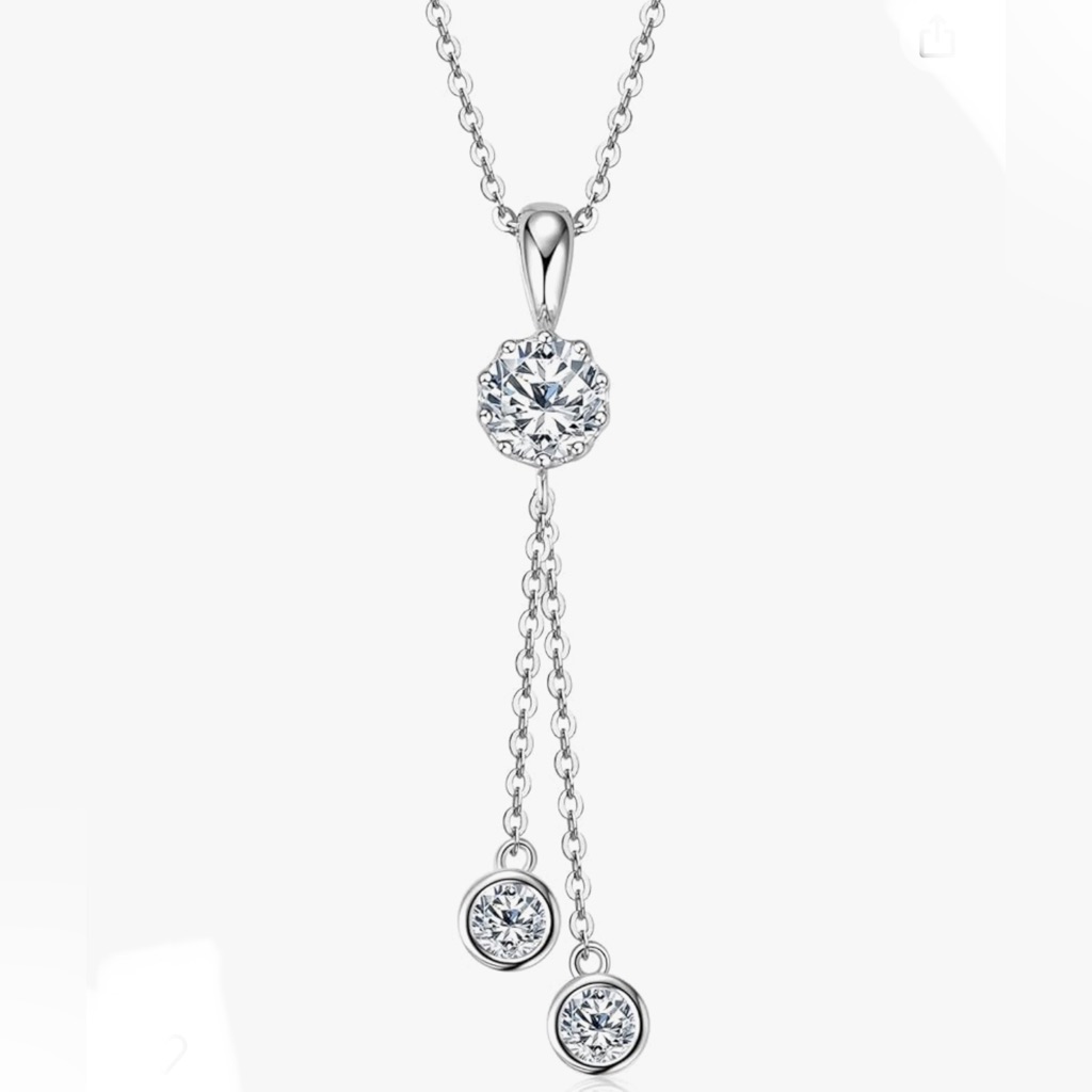Genuine 3 Stone 1.5 Carat Diamond Dainty Lariat Layering Necklace ~ Adjustable
